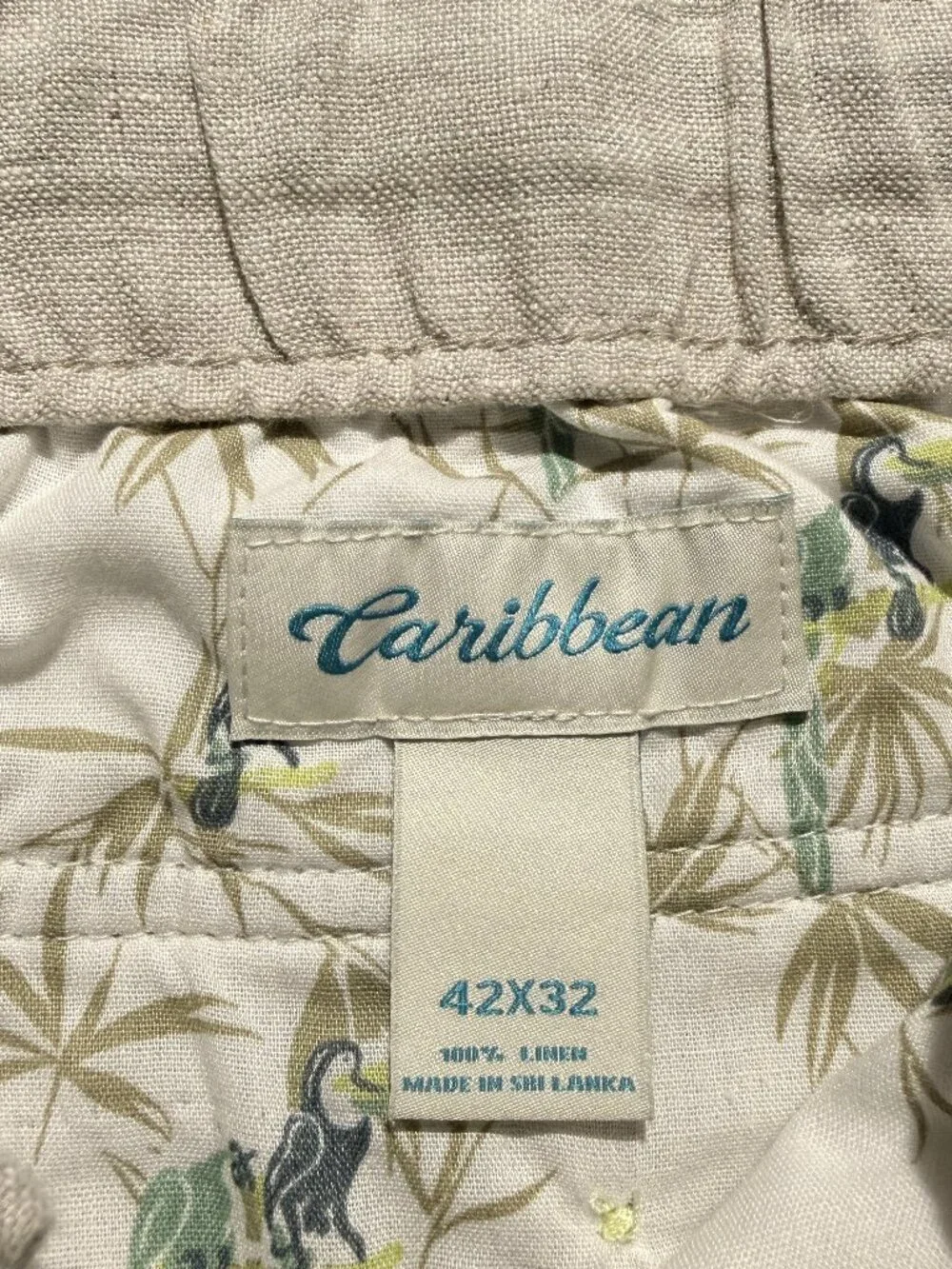 Caribbean Mens Linen Pants 42/32 Ivory Drawstring Cargo Pockets NEW With Tags